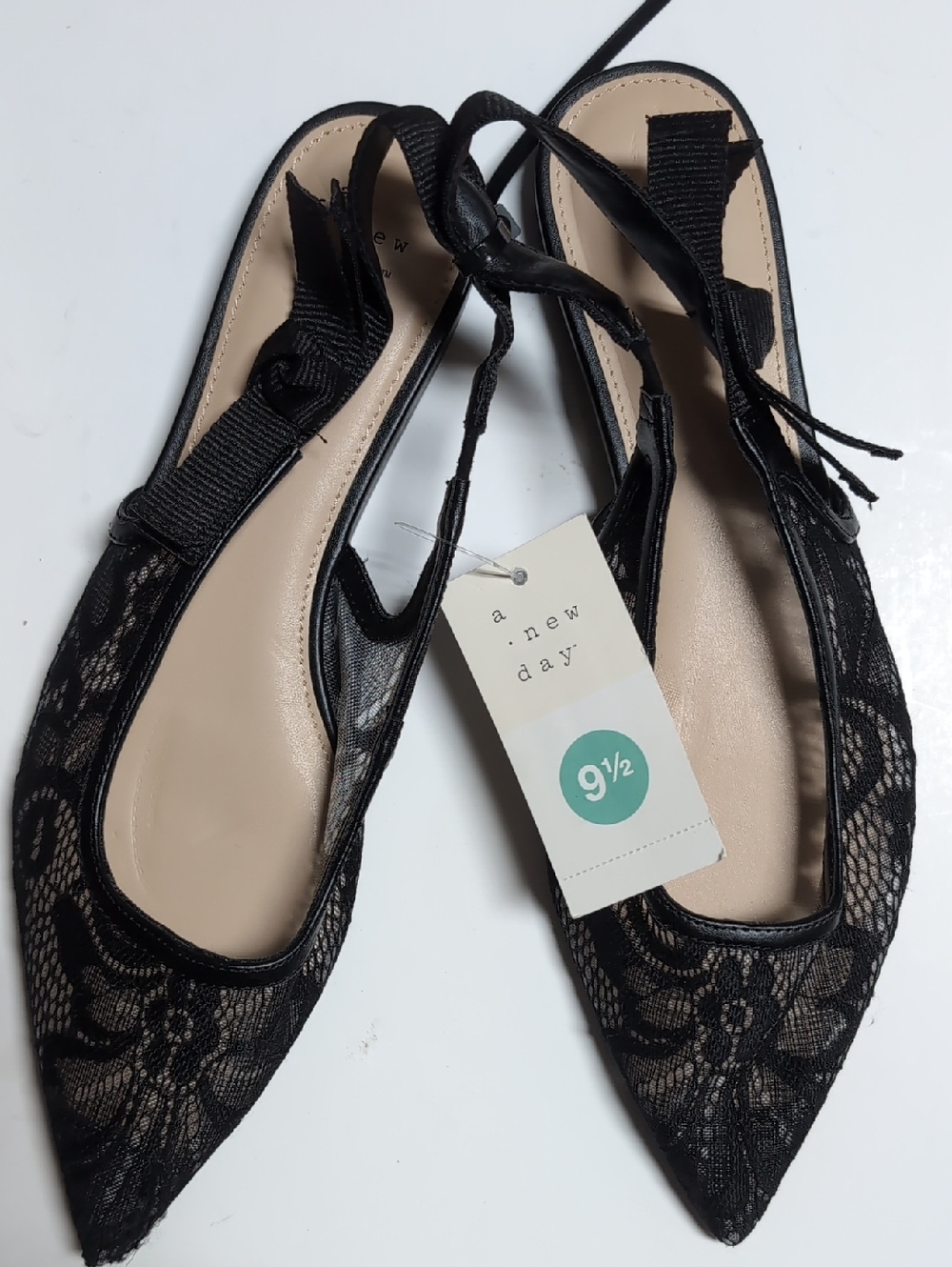 a new day Black Lace Pointed Slingback Flats